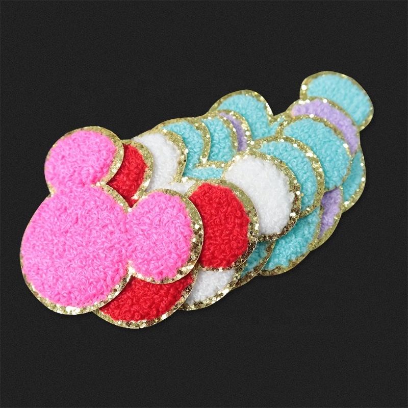 Wholesale Inventory Mouse Glitter Jacket Patches Iron On Chenille Glitter Mouse Patches For Bag