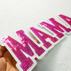 Wholesale Embroidery Mother Day Chenille Sequin Patches Custom Iron On Sequin Mama&Mom Patch