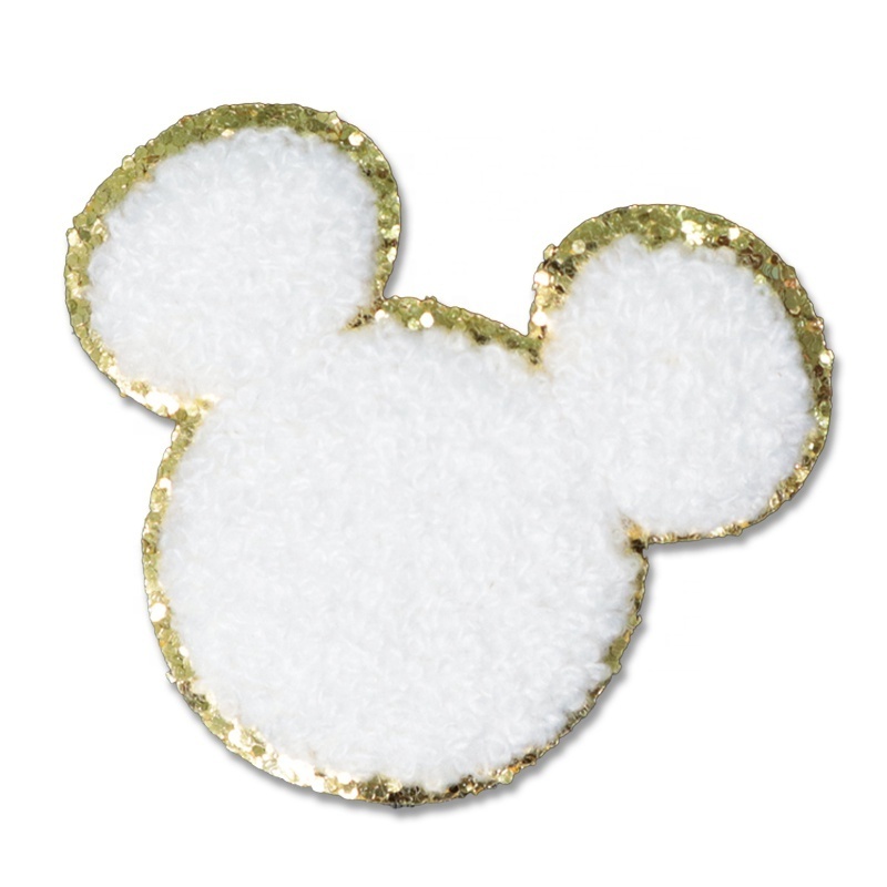 Wholesale Inventory Mouse Glitter Jacket Patches Iron On Chenille Glitter Mouse Patches For Bag