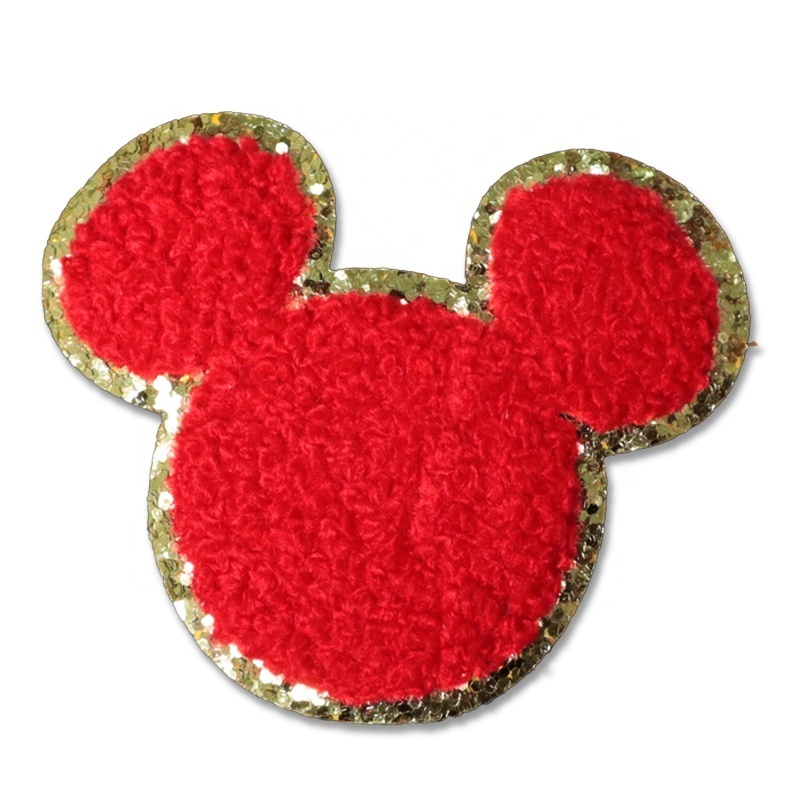 Wholesale Inventory Mouse Glitter Jacket Patches Iron On Chenille Glitter Mouse Patches For Bag