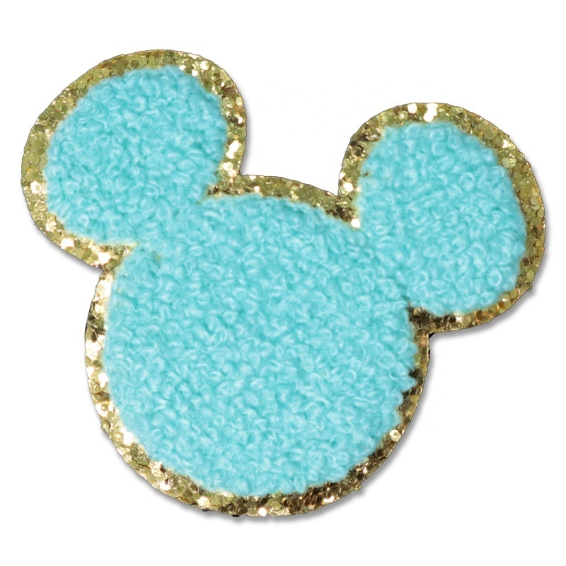 Wholesale Inventory Mouse Glitter Jacket Patches Iron On Chenille Glitter Mouse Patches For Bag