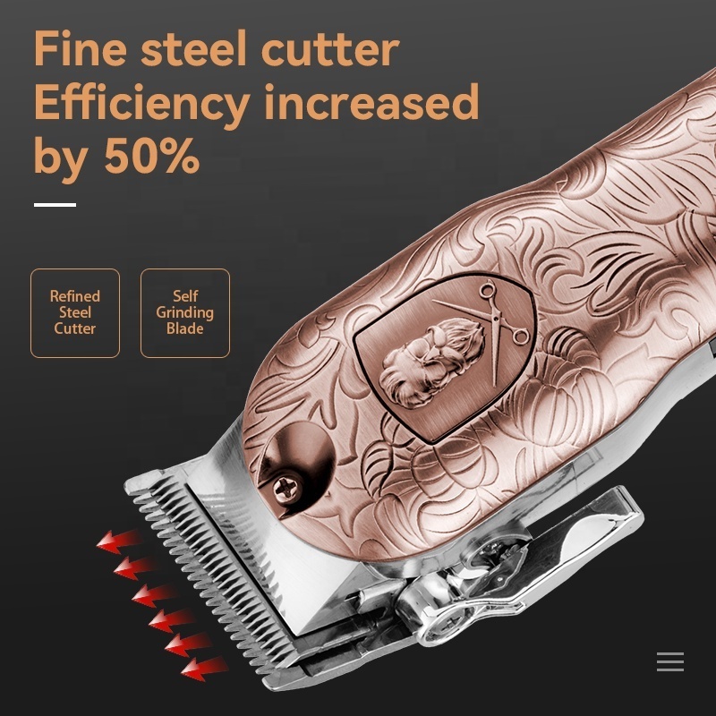 New Full Metal Copper Color Usb Charging Hair Clipper Kemei Km-3705 Retro Embossed Appearance Men'S Hair Clipper