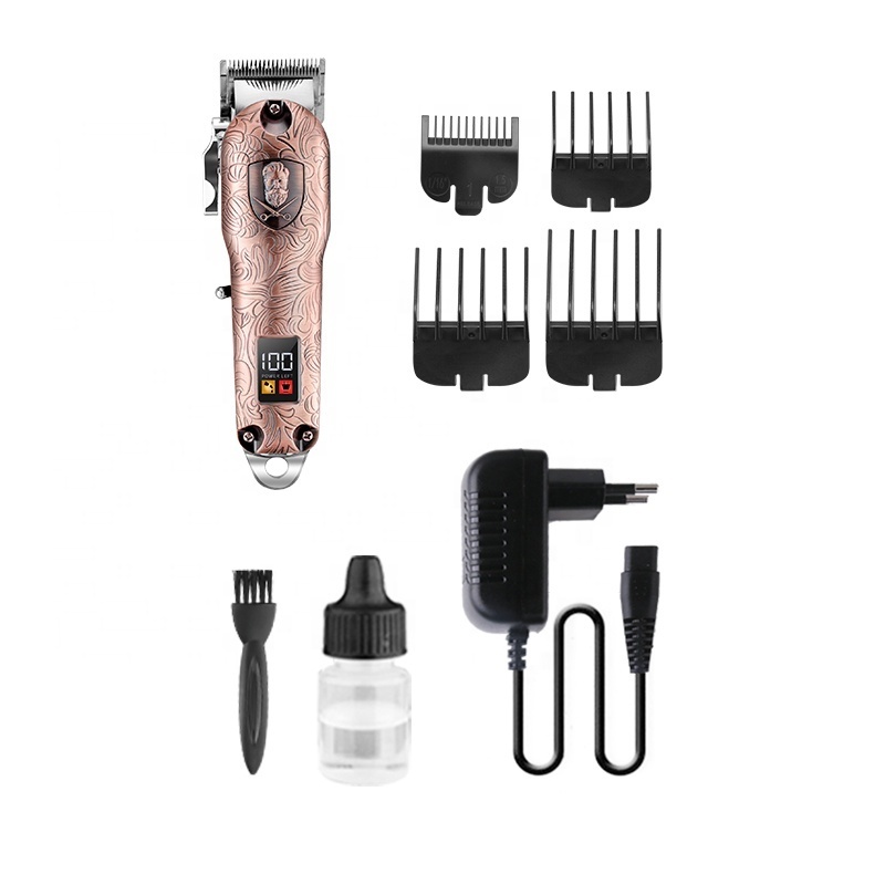 New Full Metal Copper Color Usb Charging Hair Clipper Kemei Km-3705 Retro Embossed Appearance Men'S Hair Clipper