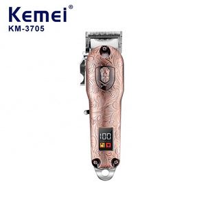 New Full Metal Copper Color Usb Charging Hair Clipper Kemei Km-3705 Retro Embossed Appearance Men'S Hair Clipper