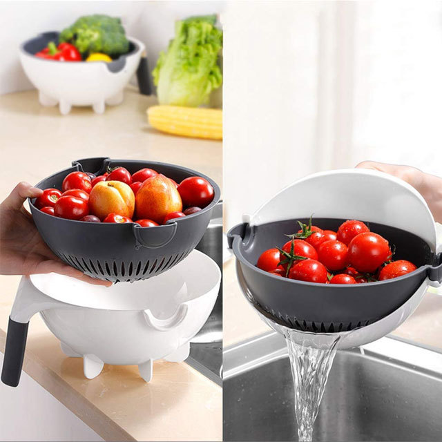 Multifunctional Manual Vegetable Cutter Slicer 9 in 1 Vegetable Fruits Cutter Hand Vegetable chopper shredder with drain basket