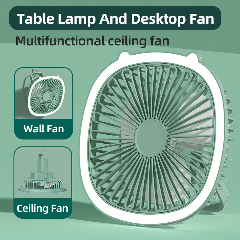 2023 new hanging design Square Desk Fan with LED light mini ceiling fan portable USB charging table fan for indoor outdoor