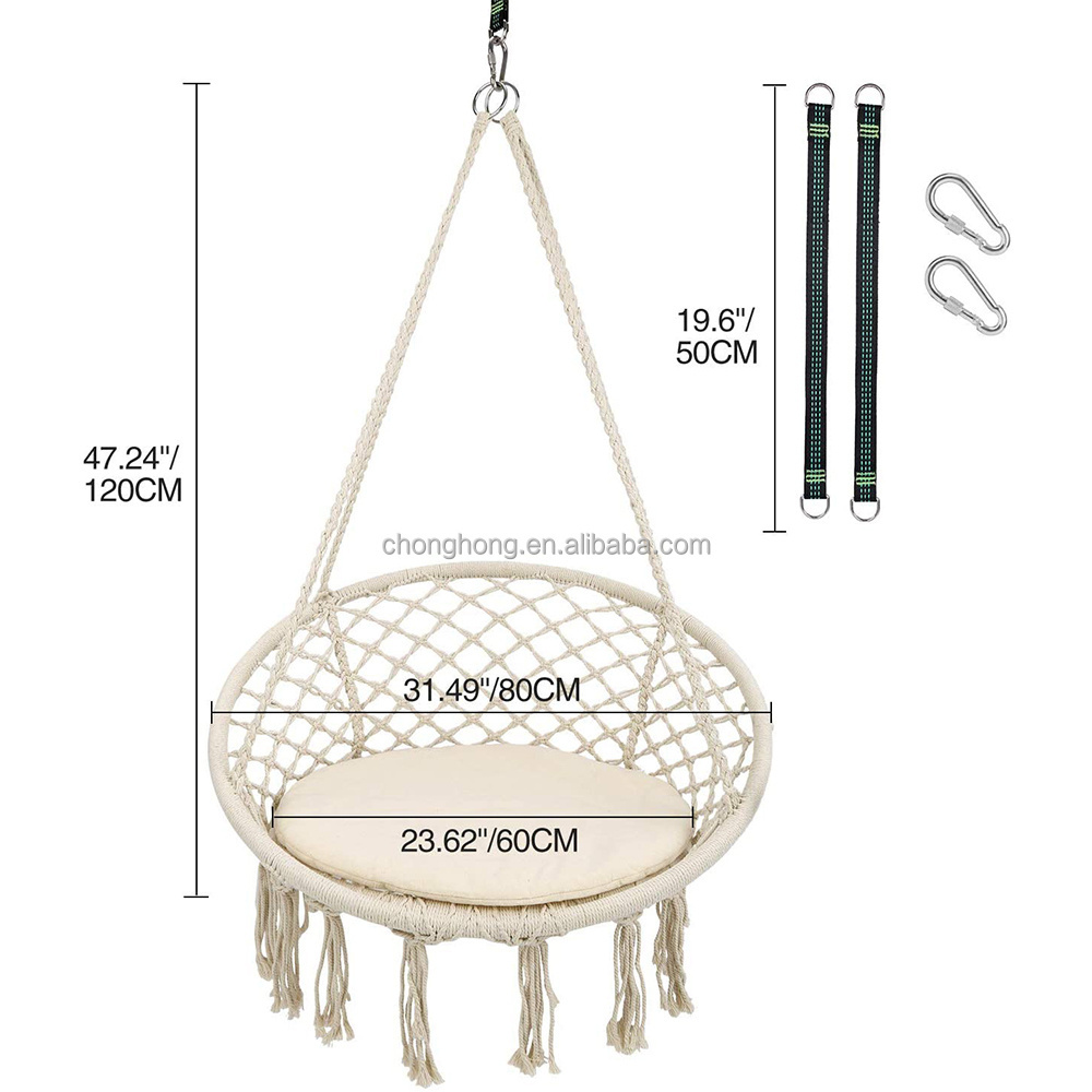 Round Hanging Hammock Outdoor Garden Cotton Rope Macrame Fringe Patio Swing Hammock Chair Pet Hammock