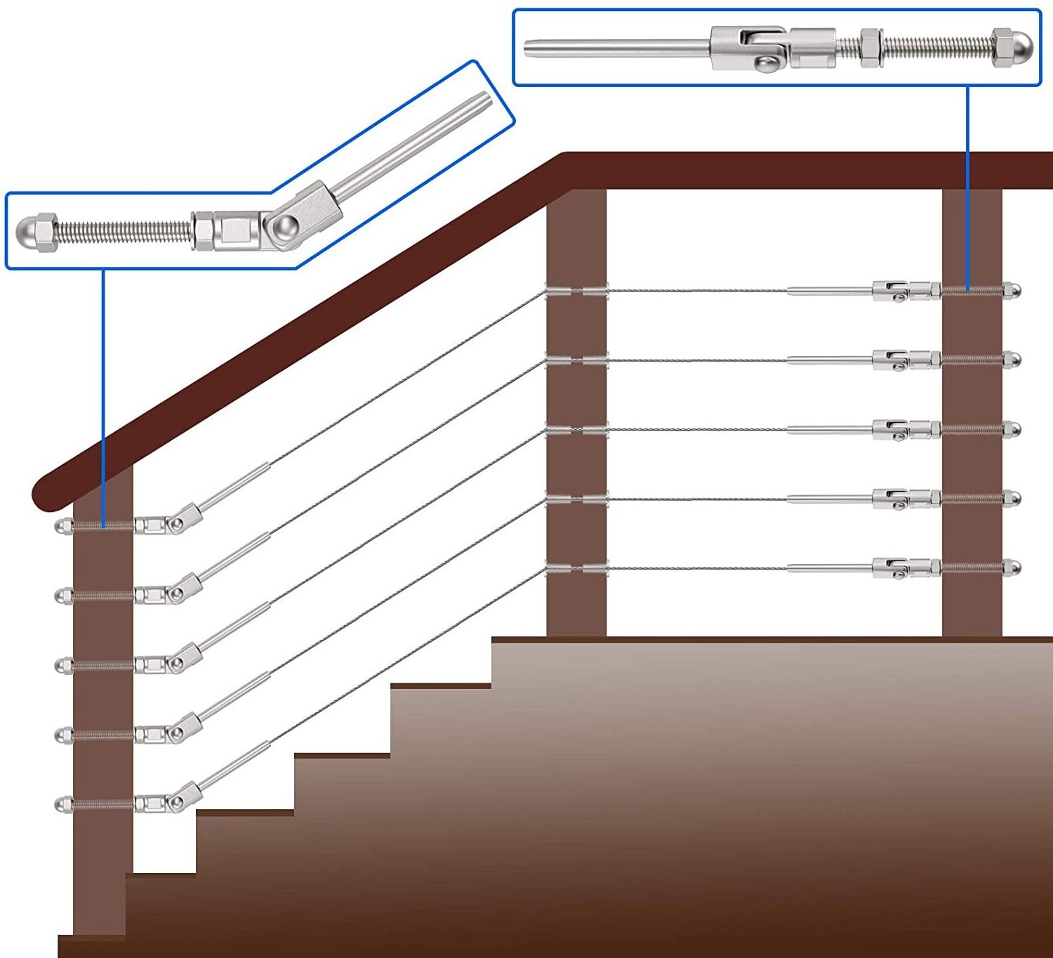Cable Railing Hardware  T316 Stainless Steel 180 Degree Adjustable Angle Swage Threaded Stud Tension End fit 1/8