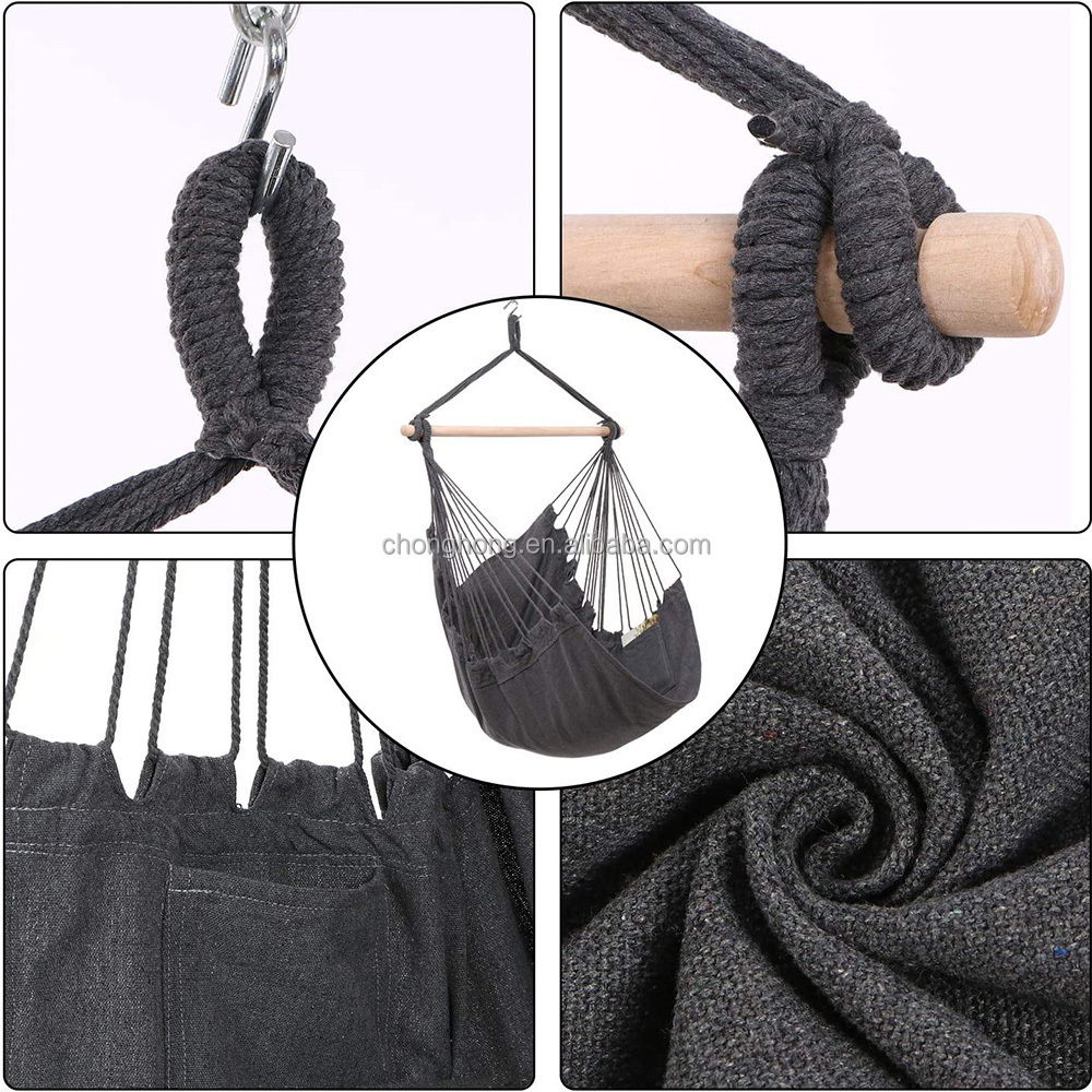 100*130cm 320g polyester-cotton Hanging Rope Swing Hammock With Two Pillows