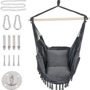 Outdoor Indoor Hammock Chair with Macrame and Pillow and Pocket