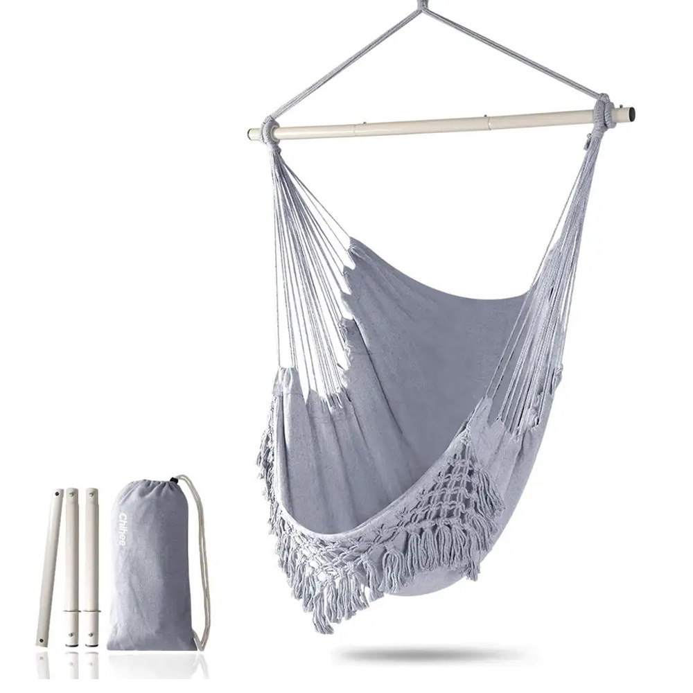 Outdoor Indoor Hammock Chair with Macrame and Pillow and Pocket