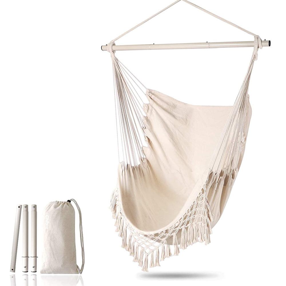 Outdoor Indoor Hammock Chair with Macrame and Pillow and Pocket