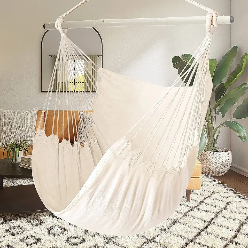 High Quality Cotton Macrame Swing Chair with Pillow Outdoor Garden Hammock Chair