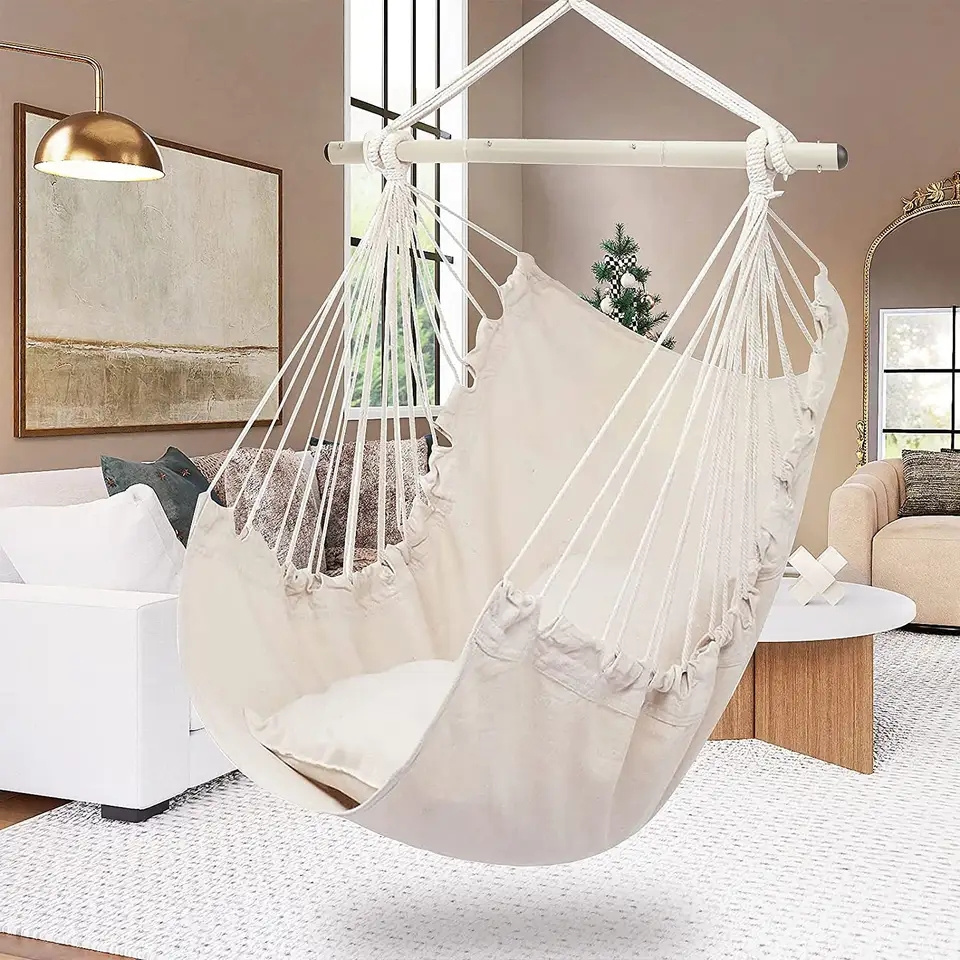 High Quality Cotton Macrame Swing Chair with Pillow Outdoor Garden Hammock Chair