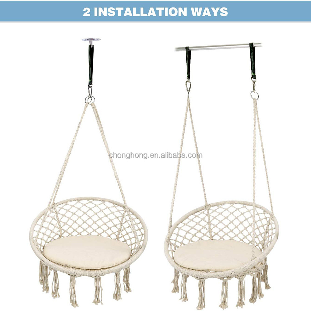 Round Hanging Hammock Outdoor Garden Cotton Rope Macrame Fringe Patio Swing Hammock Chair Pet Hammock