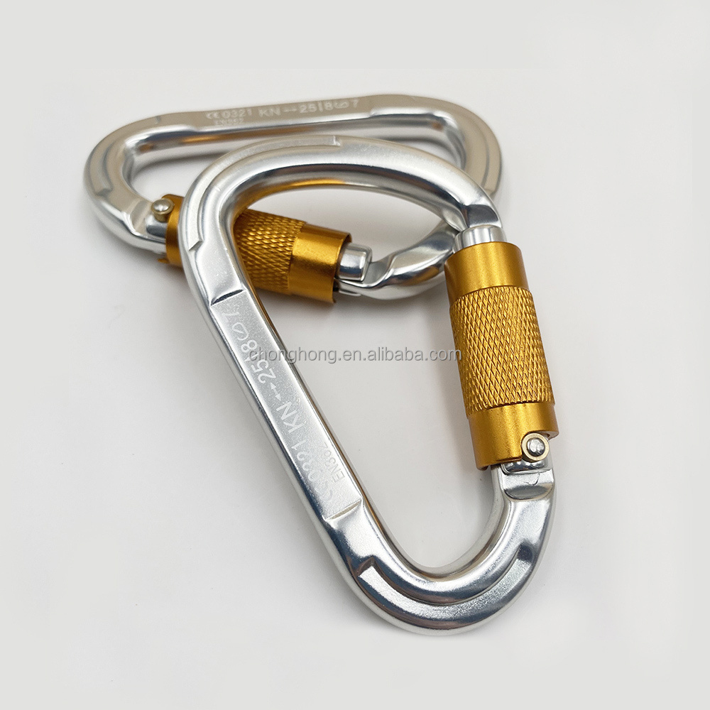 Auto Locking Rock Climbing Carabiner Clips 25KN Heavy Duty D-Shaped Caribeaners Hook for Rappelling Swing Rescue & Gym etc