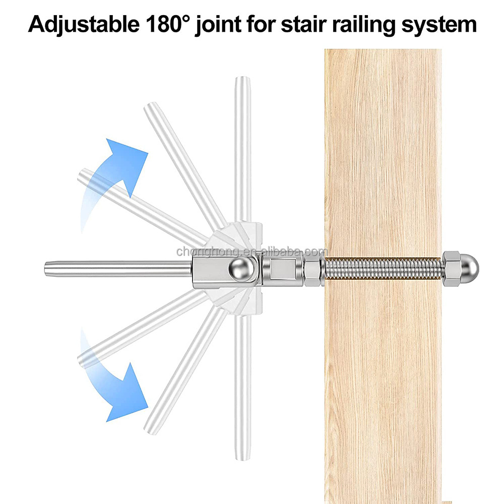 T316 Stainless Steel Adjustable Angle Cable Railing Swage Threaded Stud Tension End Fitting Terminal for 1/8