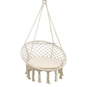 Round Hanging Hammock Outdoor Garden Cotton Rope Macrame Fringe Patio Swing Hammock Chair Pet Hammock