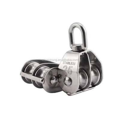 Stainless Steel AISI304/316 Pulley Block Marine Swivel Eye Pulley with Plat Shoulder and Double Wheels Snatch Pulley