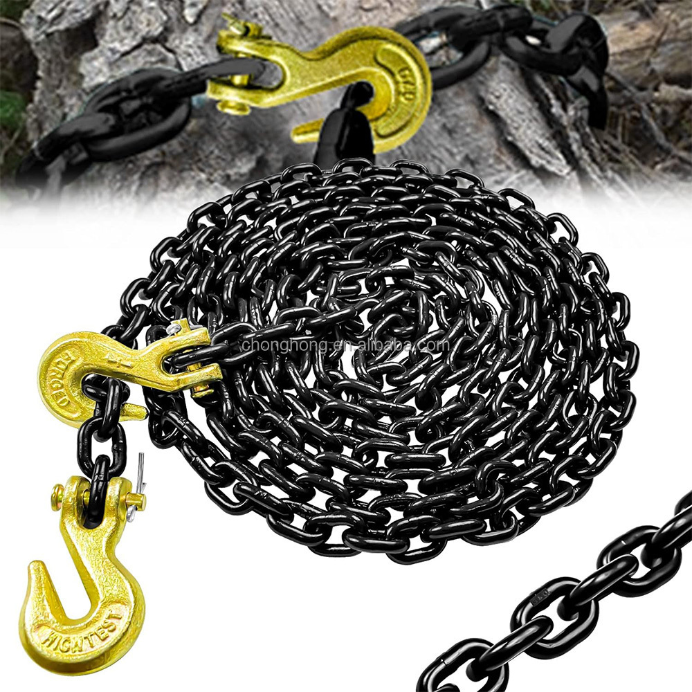 G80 Transport Binder Chain 1/4 Inch x 14 Ft Tow Chain with Clevis Grab Hooks 3300lbs Heavy Duty Galvanized Link Chain