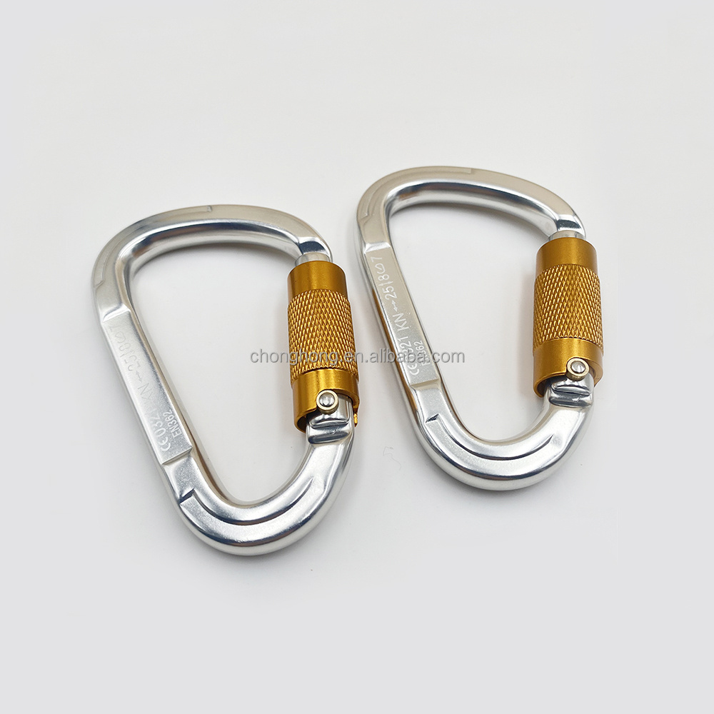 Auto Locking Rock Climbing Carabiner Clips 25KN Heavy Duty D-Shaped Caribeaners Hook for Rappelling Swing Rescue & Gym etc