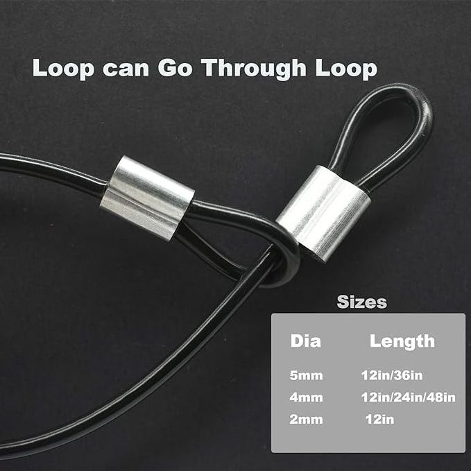 4mm Vinyl Coated Stainless Steel Cable with Loops Short Wire Rope Lanyard Lock Security Cable for Outdoor Gates