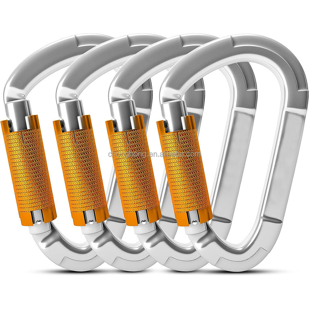 Auto Locking Rock Climbing Carabiner Clips 25KN Heavy Duty D-Shaped Caribeaners Hook for Rappelling Swing Rescue & Gym etc