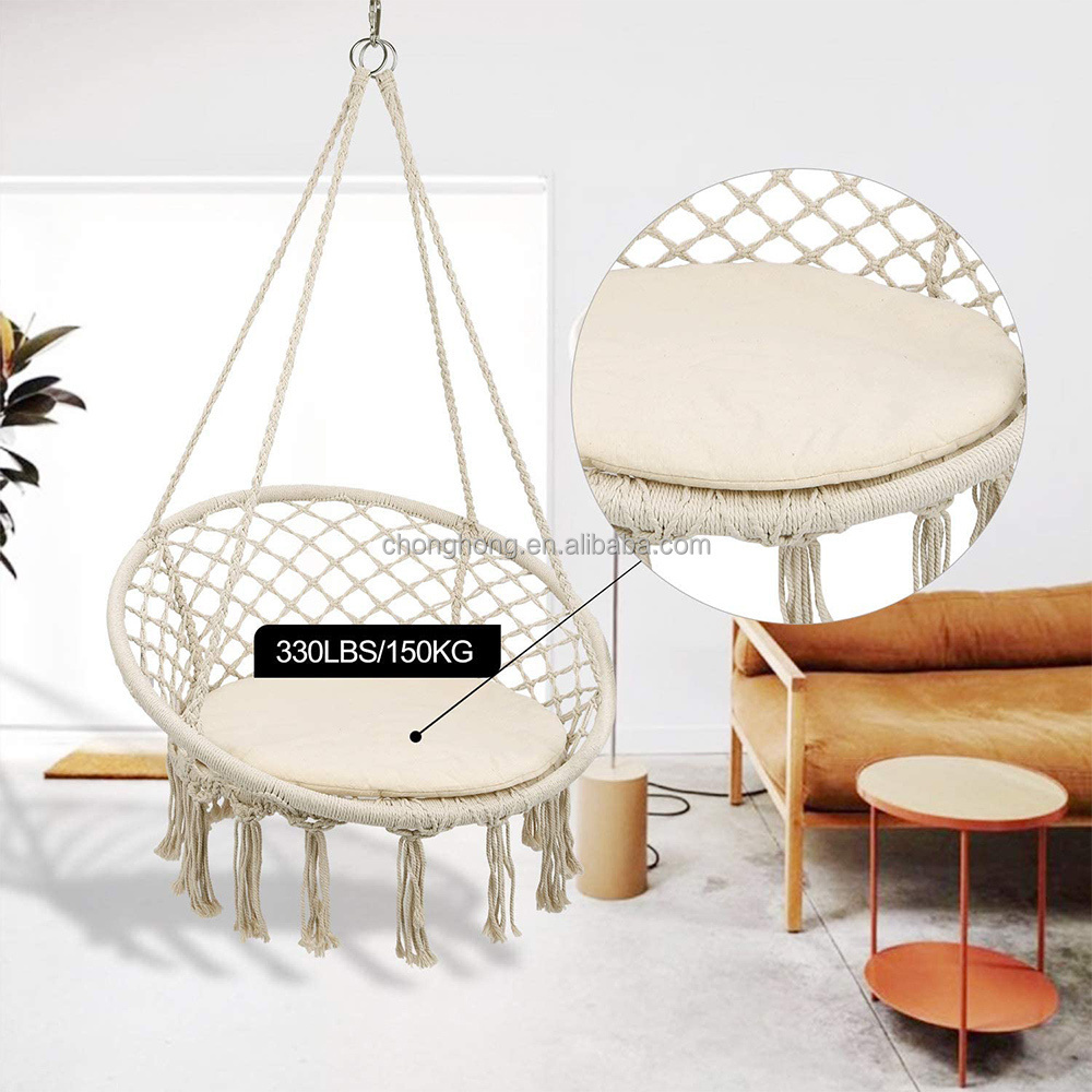 Round Hanging Hammock Outdoor Garden Cotton Rope Macrame Fringe Patio Swing Hammock Chair Pet Hammock