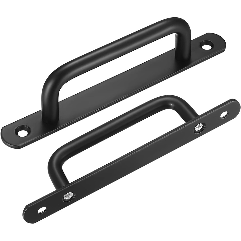 160mm/6.3 inch Black Barn Door Handles Sliding Door Pull Handles Stainless Steel Closet Cabinet Door Handles Pulls with Plates