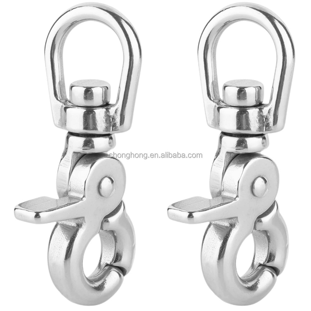 Round Eye Trigger Snap Hooks Lobster Clasp Stainless Steel 304 316 360 Degree Swivel Spring Buckle Metal Swivel Clips