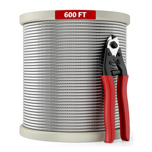 1/8" 600FT Galvanized Steel Cable 7x7 Strands Construction Wire Rope Deck Railing Cable with Cutter String Lights Hanging Wire