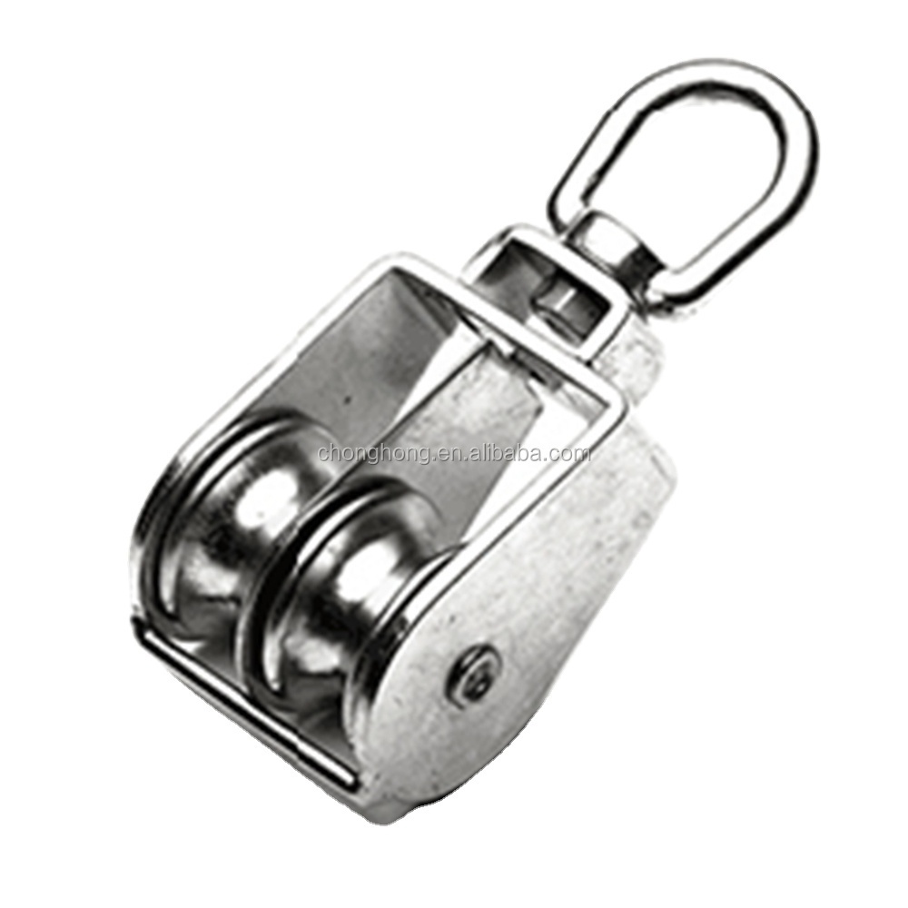 Stainless Steel AISI304/316 Pulley Block Marine Swivel Eye Pulley with Plat Shoulder and Double Wheels Snatch Pulley