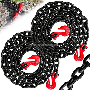 3/8" Transport Binder Chain Oiled Black G80 Log Chain with G70 Clevis Grab Hooks Towing Chain with Heavy Duty for Transporting