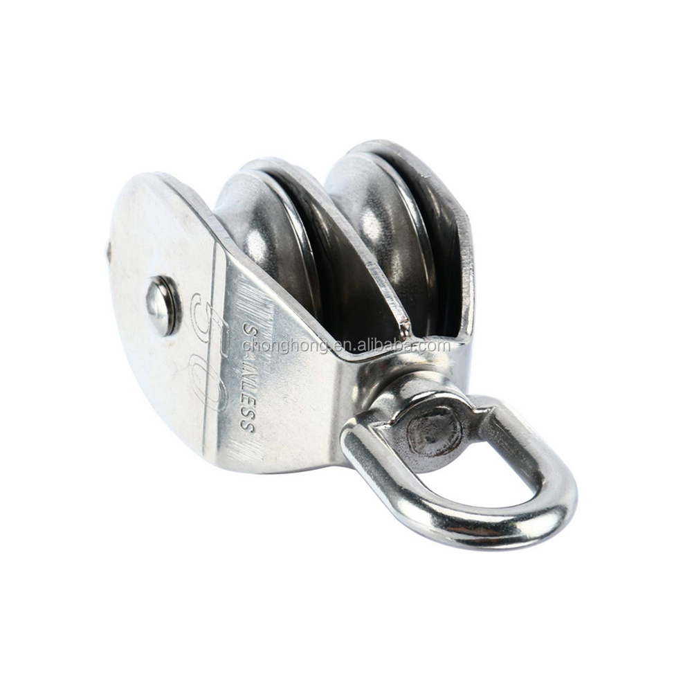 Stainless Steel AISI304/316 Pulley Block Marine Swivel Eye Pulley with Plat Shoulder and Double Wheels Snatch Pulley