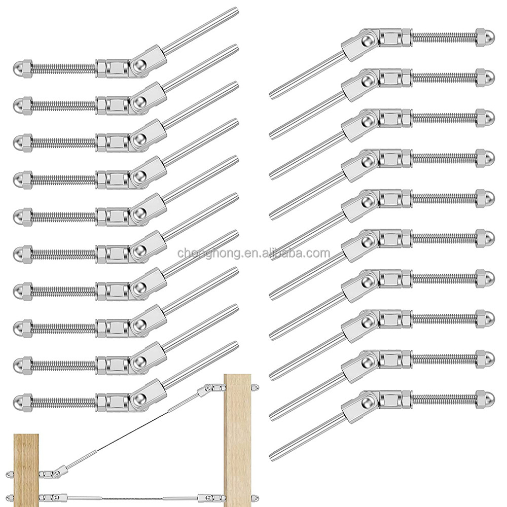 T316 Stainless Steel Adjustable Angle Cable Railing Swage Threaded Stud Tension End Fitting Terminal for 1/8