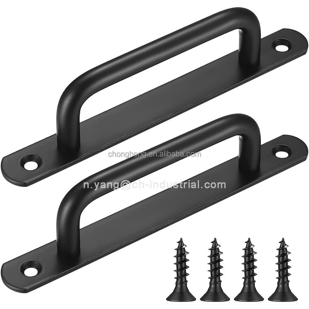 160mm/6.3 inch Black Barn Door Handles Sliding Door Pull Handles Stainless Steel Closet Cabinet Door Handles Pulls with Plates