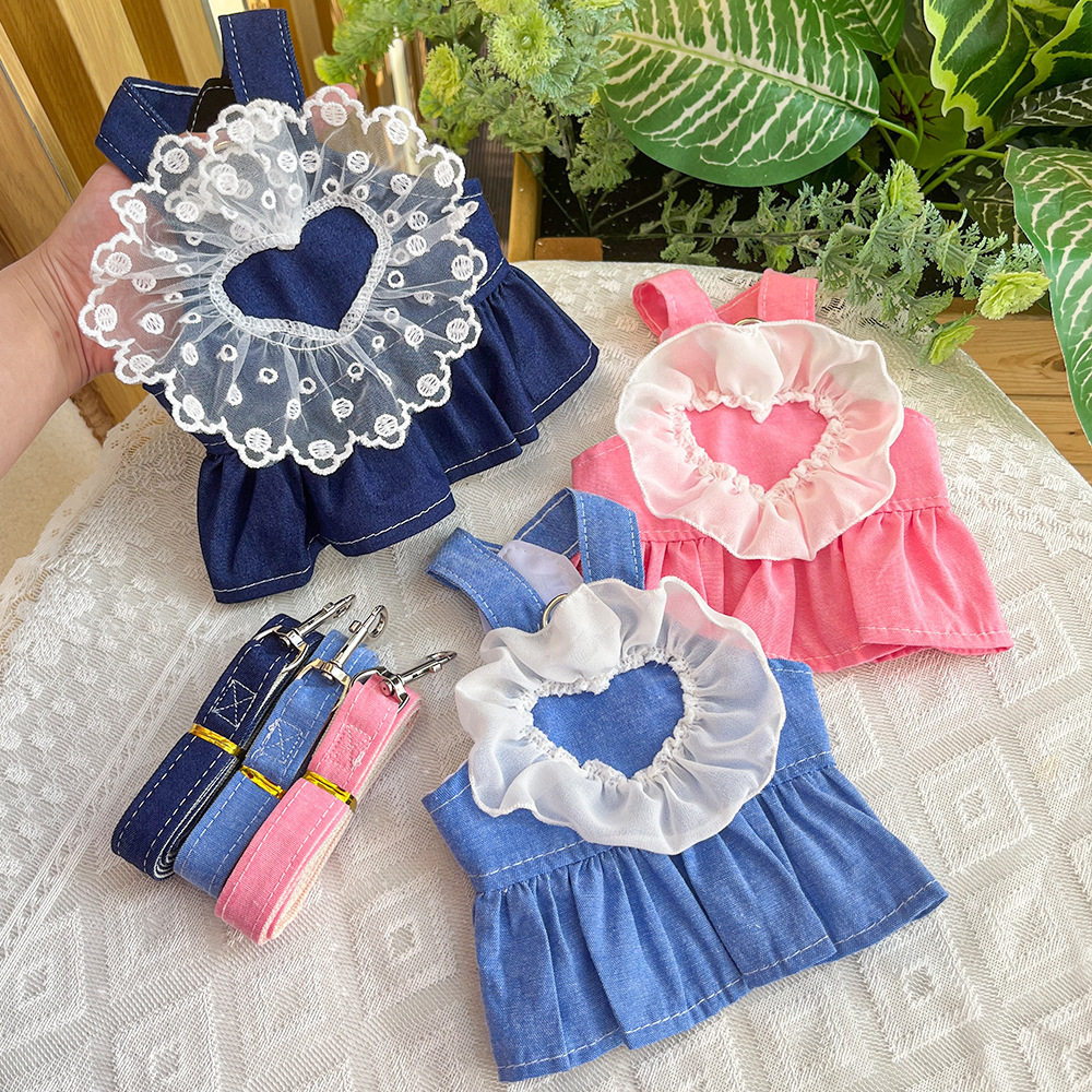 NEW Spring/Summer Princess Skirt Dog Cat Lace Love Cowboy Strap Skirt Small and medium-sized dog Pomeranian Teddy clothes