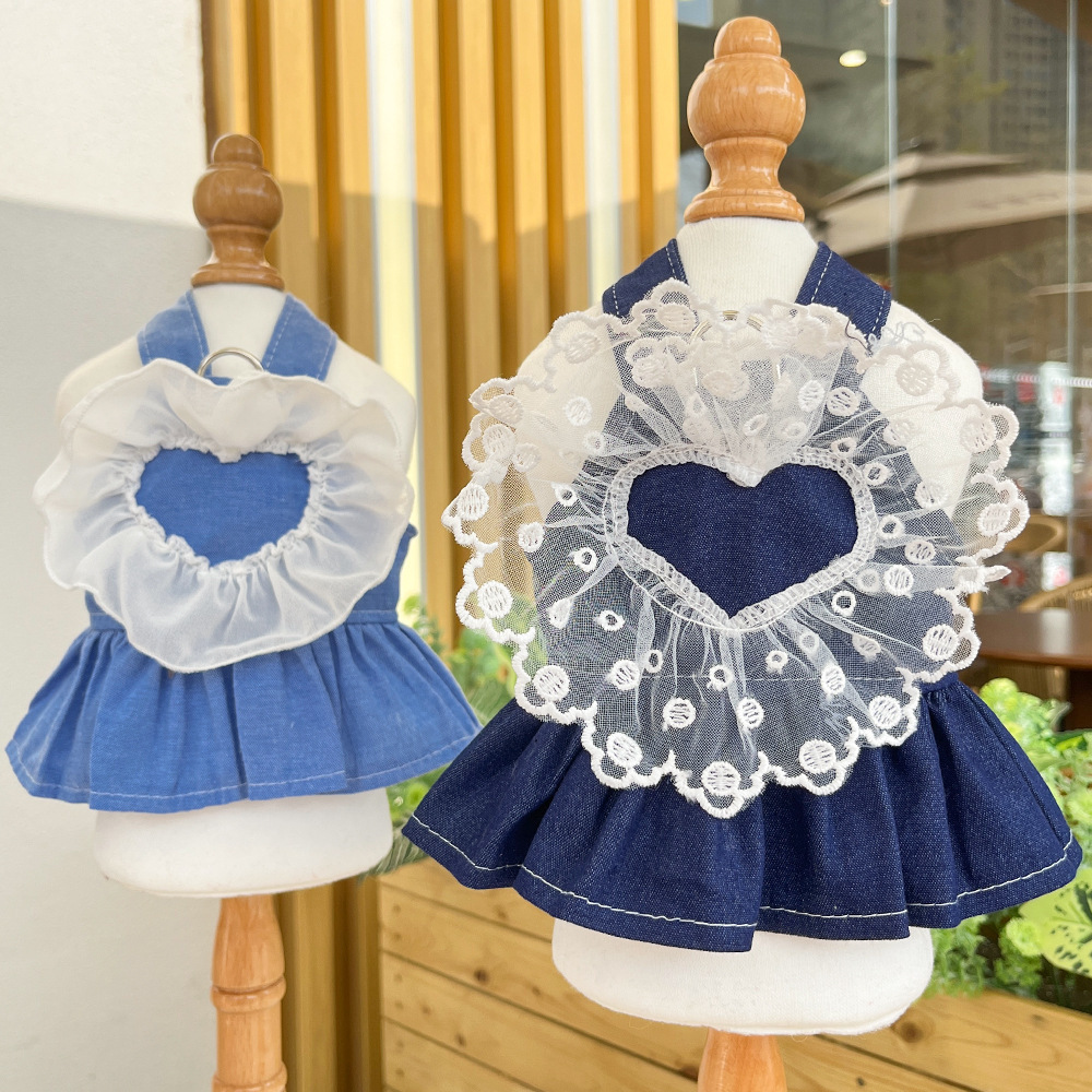 NEW Spring/Summer Princess Skirt Dog Cat Lace Love Cowboy Strap Skirt Small and medium-sized dog Pomeranian Teddy clothes