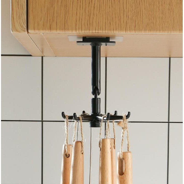 Free Perforated Kitchen Rotate Hook Wall Storage Rack Spatula Spoon Hanging Storage Kitchenware Hanger Organizer