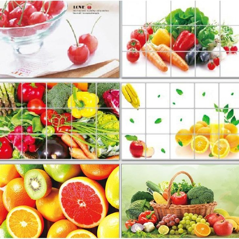 Kitchen Oil Proof Removable Wall Stickers Home Art Fruit Vegetables Pattern Wall Decor