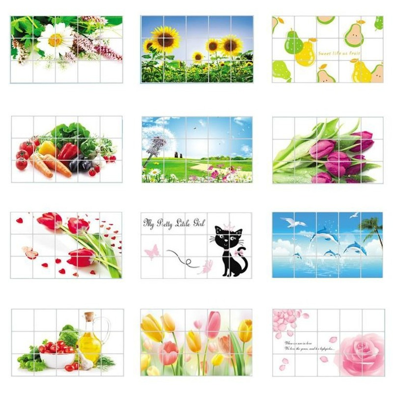 Kitchen Oil Proof Removable Wall Stickers Home Art Fruit Vegetables Pattern Wall Decor