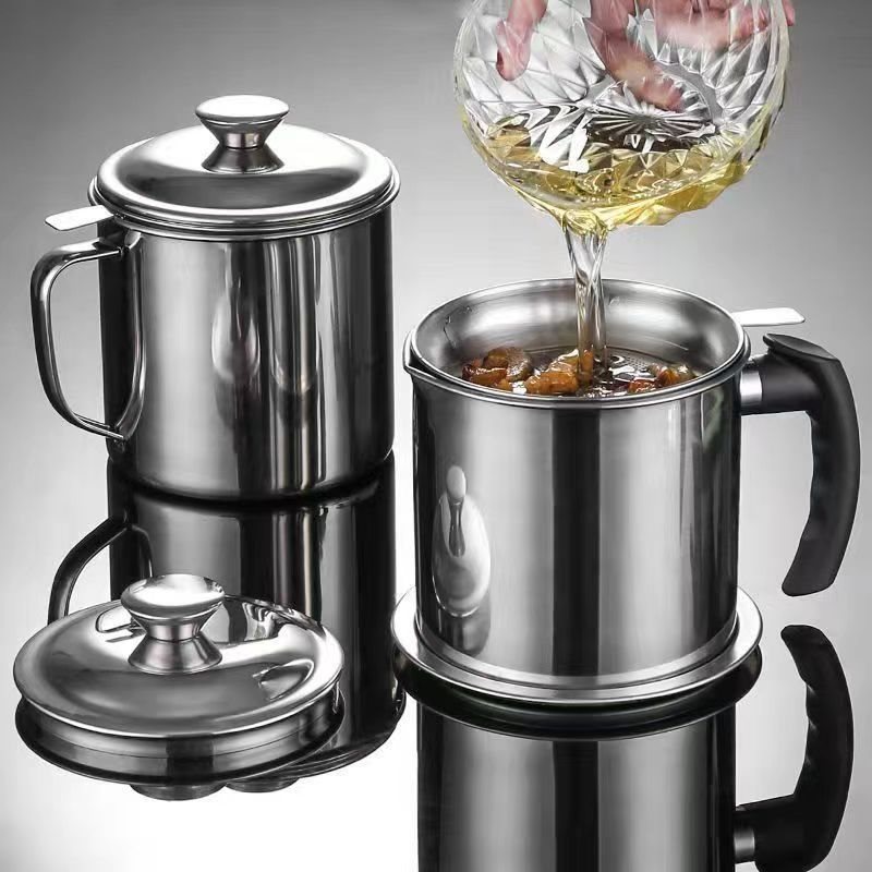 Stainless Steel Filter Oil Pot Household Pouring Oil Bottle Kitchen with Lid Filter Oil Pot