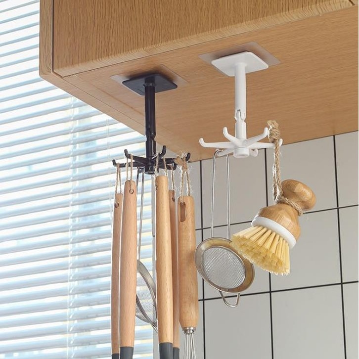 Free Perforated Kitchen Rotate Hook Wall Storage Rack Spatula Spoon Hanging Storage Kitchenware Hanger Organizer