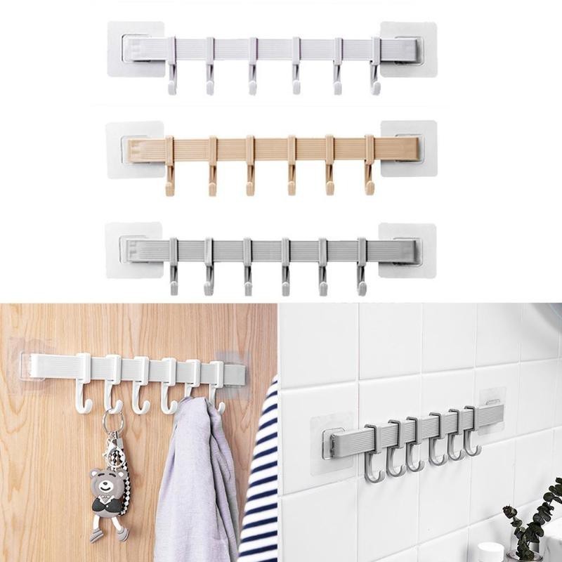 Multifunctional 6-row hooks no punching towel racks kitchen strong hooks bathroom organizer wall shelf