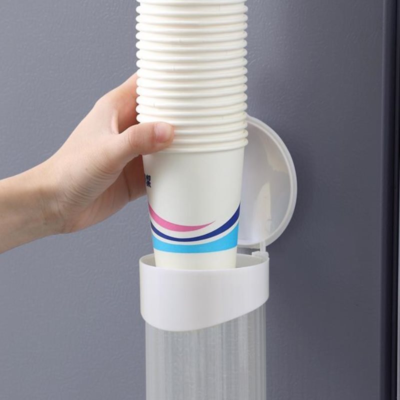 Paper Cup Dispenser Wall Mounted Container Hotel Office Disposable Cup Storage Rack Dustproof Holder Space Saving Organizer