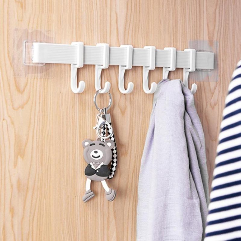 Multifunctional 6-row hooks no punching towel racks kitchen strong hooks bathroom organizer wall shelf