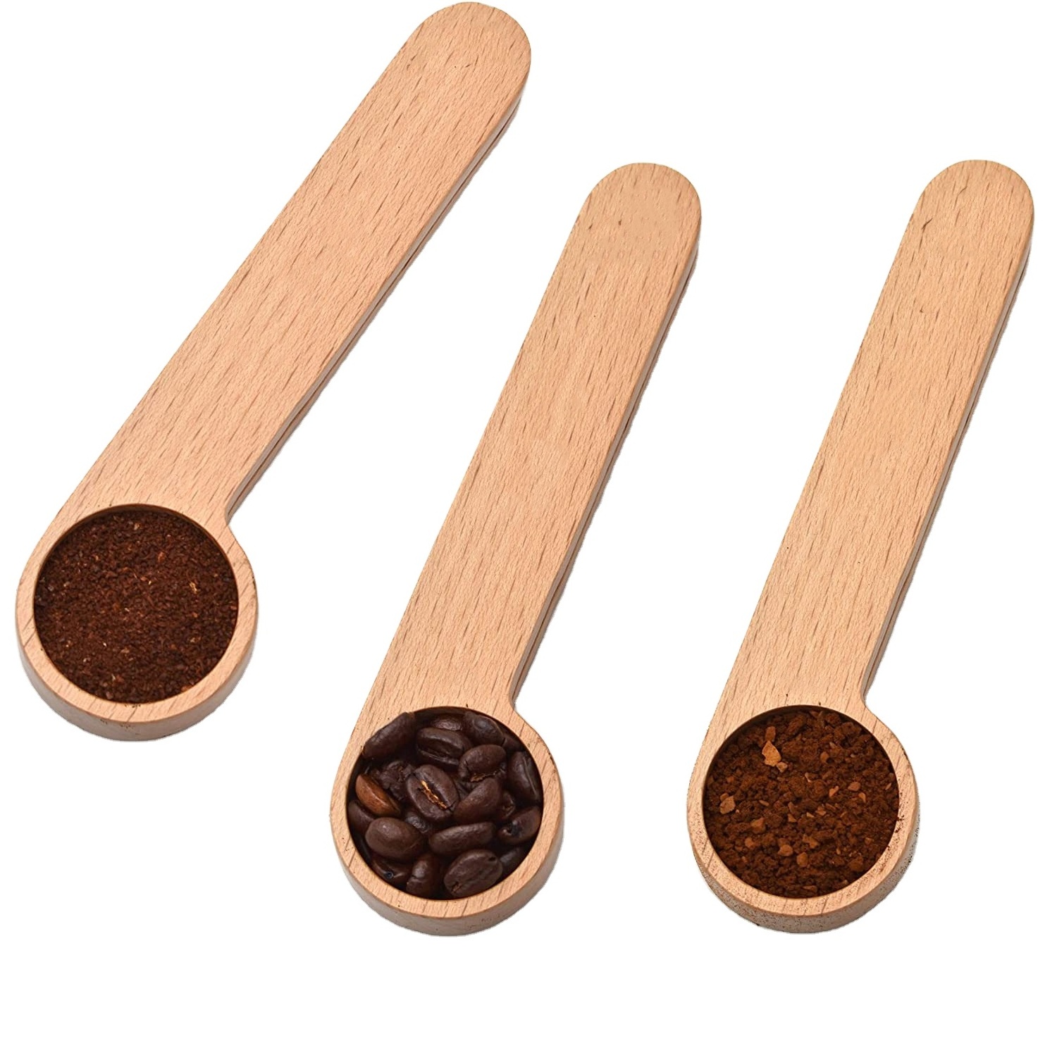 Natural Beech Wood Spoon 2-In-1 Bags Measuring Spoon Wood Coffee Scoop with Bag Clip with Good Quality for Kitchen