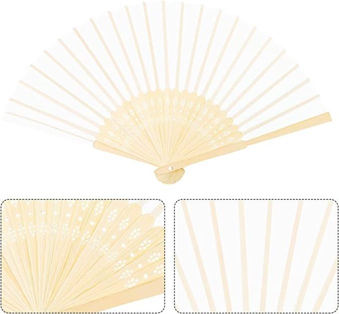 DIY Cute Wholesale Wooden Folding Bamboo Hand Fan With Pouch Chinese Folding Fans Silk Veil Fans