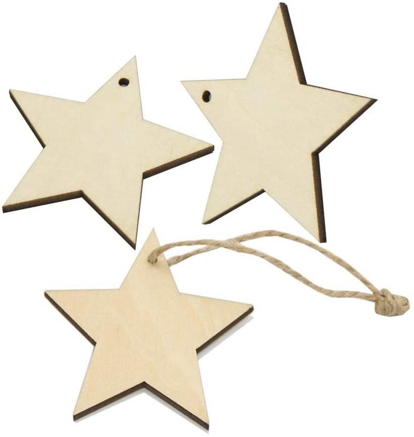 Unfinished Carved Christmas Wood Star Hanging Decoration Rustic Plywood Star Cutouts Christmas Tree Ornaments  DIY Crafts