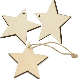 Unfinished Carved Christmas Wood Star Hanging Decoration Rustic Plywood Star Cutouts Christmas Tree Ornaments  DIY Crafts